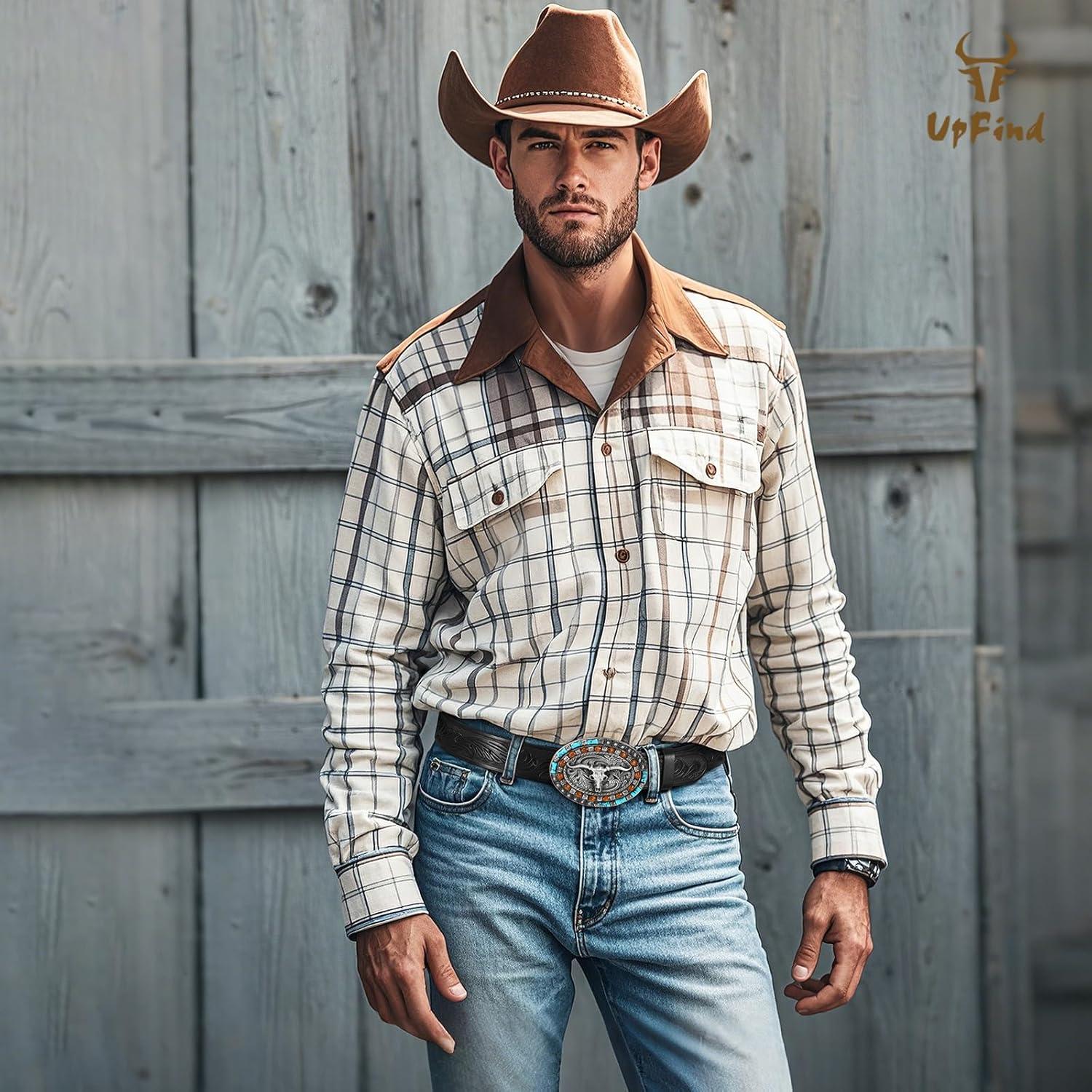 Western Leather Belt Cowboy Belt with Turquoise Buckle for Men Women Western Embossed Leather Belt for Jeans, Black, Fit Waist Size 32‘’-35‘’ - Image 4