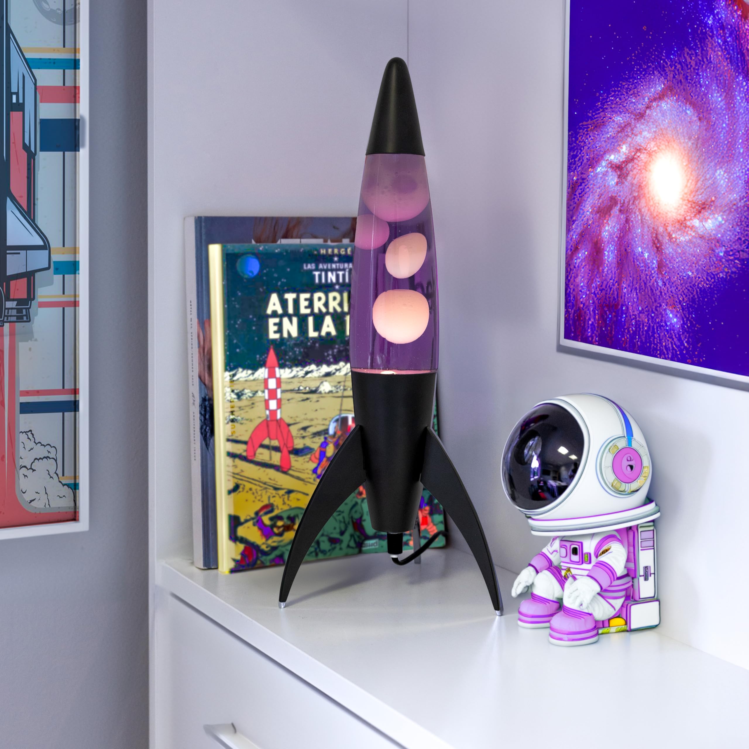 Fisura - Lámpara de lava roja rocket. Base cromada, líquido