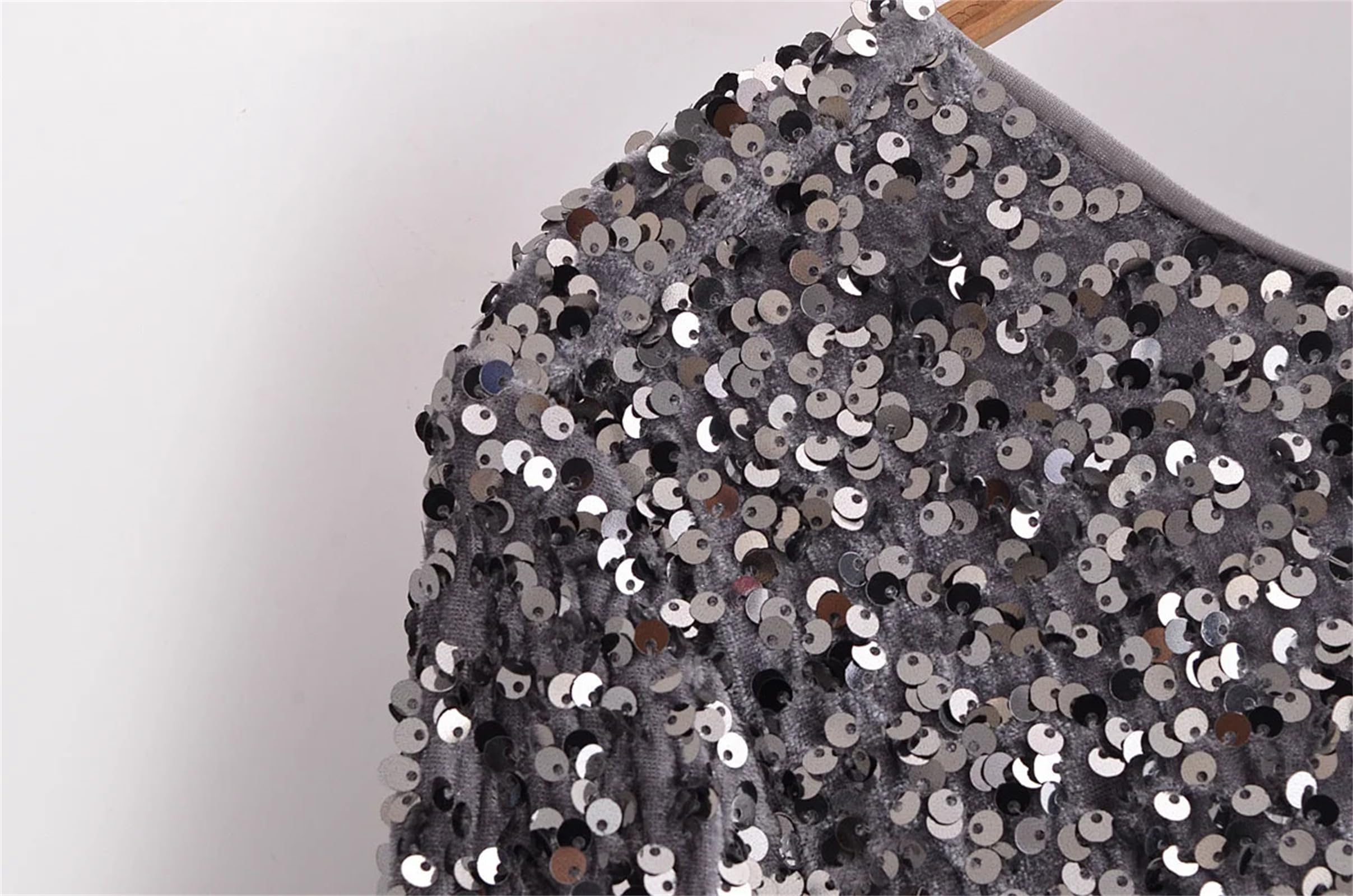 Vestido corto ajustado de lentejuelas para mujer, con cuello redondo, manga larga, para fiesta, cóctel, noche