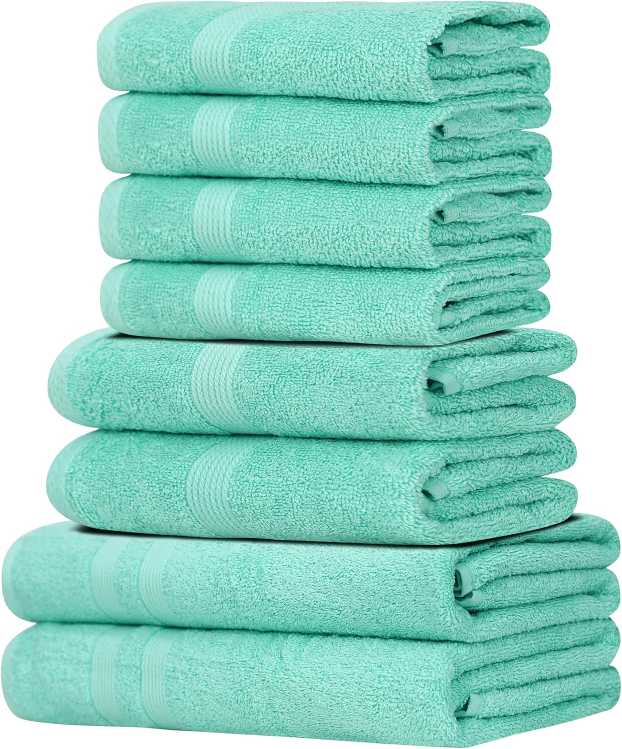 Organix 8 Piece Towel Set, 2 Bath Towels, 2 Hand Towels, 4 WashCloths, Lightweight Cotton Towels for Bathroom, Soft Absorbent and Quick Dry (Aqua)