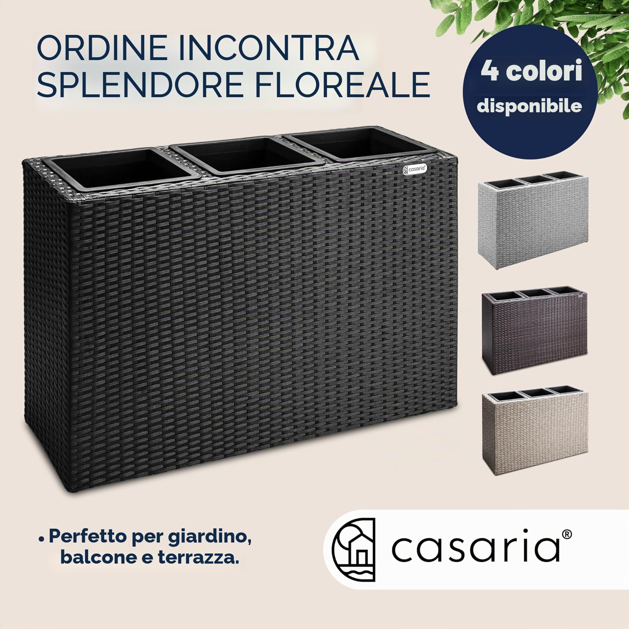 Casaria® Fioriera 3 Vasi 83 x 30,5 x 60 cm Polyrattan Portafiori Giardino Esterno Interno Drenaggio Acqua Arredo Giardinaggio