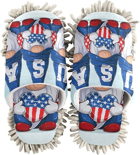 Kigai Pantuflas de limpieza de microfibra con gnomos americanos lavables para hombres y mujeres limpiadores de polvo de piso de casa talla L