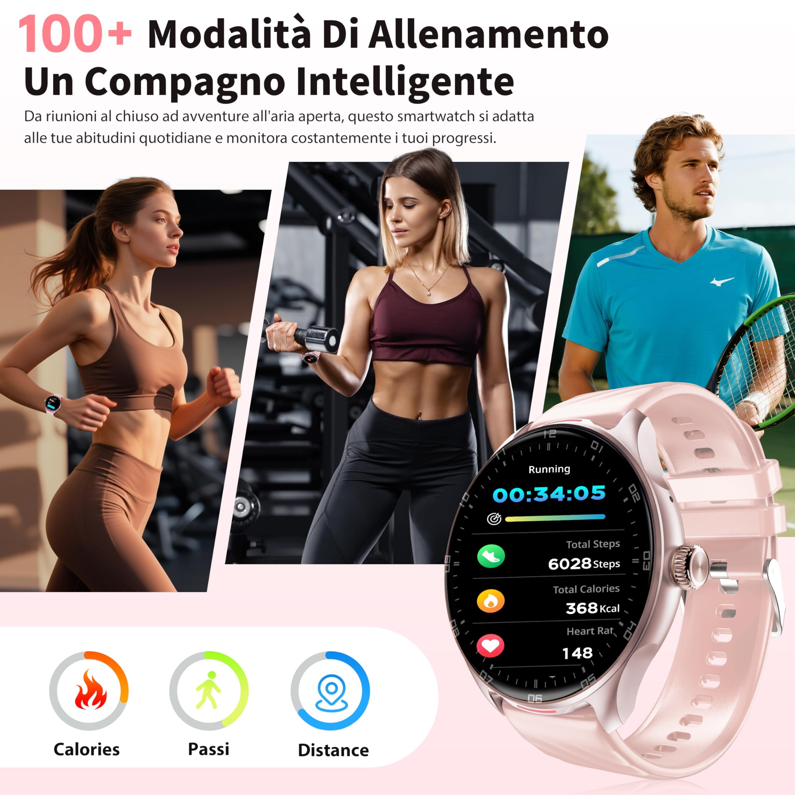 OUKITEL Smartwatch Donna Uomo, 1.39" Orologio Smartwatch con Effettua/Risposta Chiamate, 100+Modalità Sportive Impermeabile IP68, Smart Watch con Monitoraggio del Sonno/SpO2/Contapassi per IOS/Android