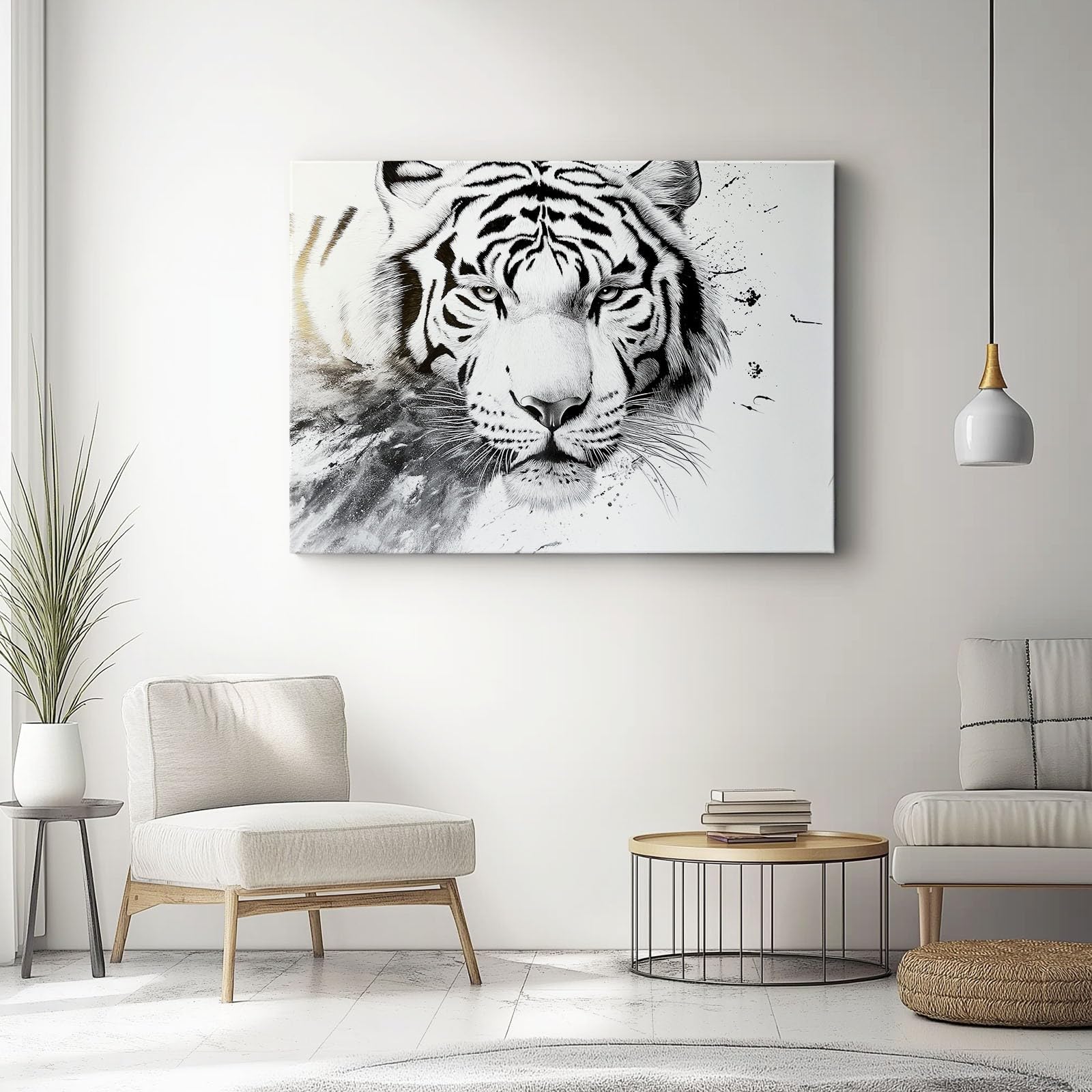 Abstracto Tigre Rayas Cuadro Sobre Lienzo 80L X 40An Cm Negro Blanco Cuadro Sobre Lienzo Moderno Grande – Decoración Para Dormitorio Y Cocina – Cuadros De Pared Con Imágenes