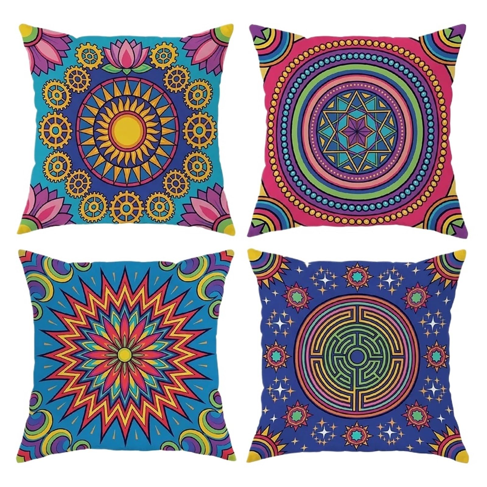 MKYYIOED Cushion Covers 1/4pcs Mandala Floral Throw Pillow Cover Home Farmhouse Outdoor Decoration Cushion(Black,60x60cm)