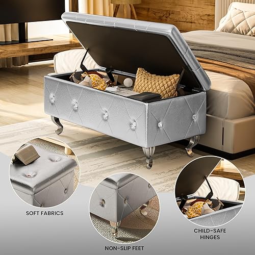 Miniatura 6 de DKLGG Banco otomano de almacenamiento para dormitorio, banco de entrada tapizado con patas y bisagra de seguridad, banco de almacenamiento pequeño