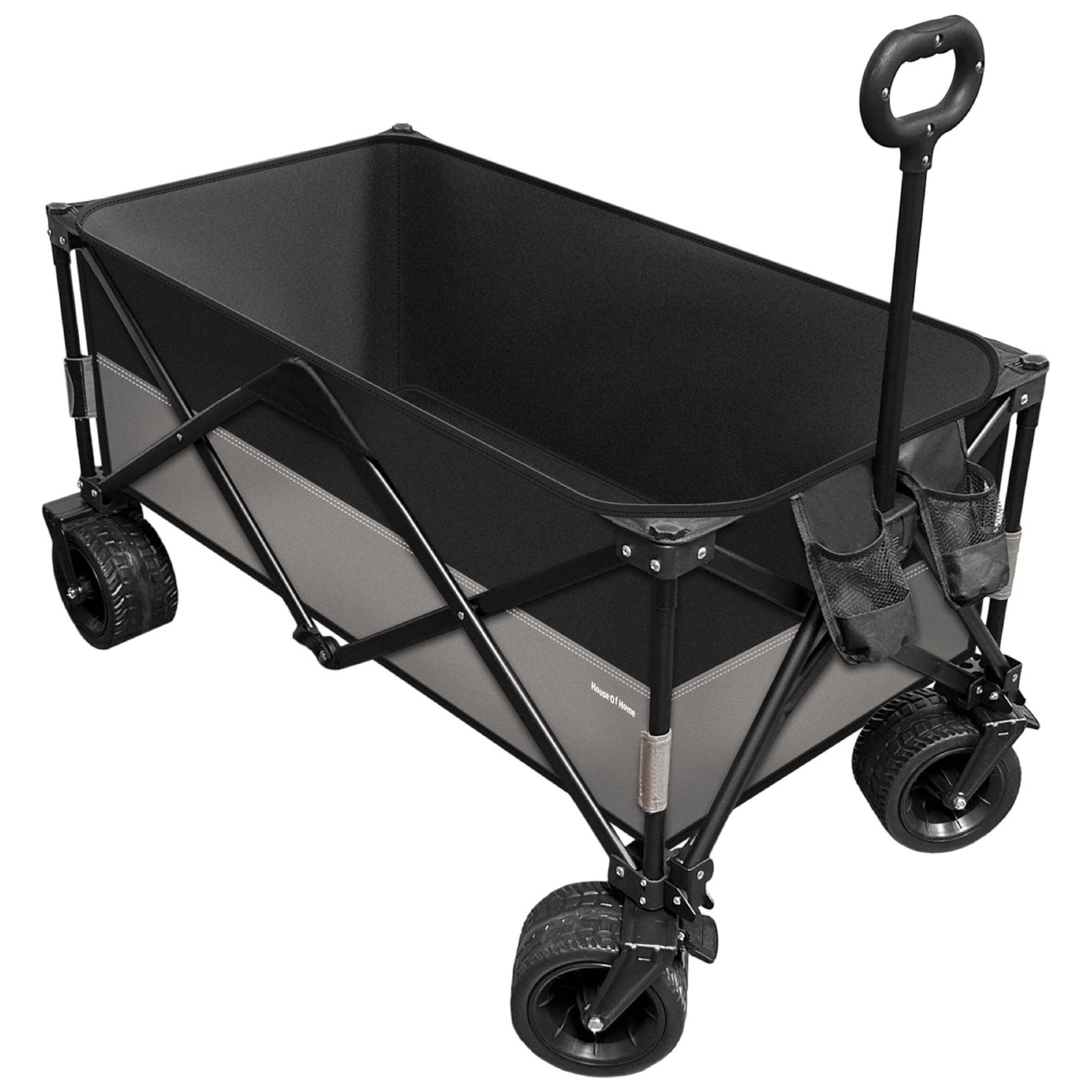 House of Home Folding Utility Trolley 120L โ Heavy Duty Collapsible Wagon with Puncture-Proof Wheels, Cup Holders & Carry Cover. Garden, Shopping, Fishing & DIY Pull Along Cart โ 120kg Capacity
