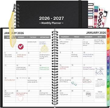 Monthly Planner 2026-20277.6 x 10, 18 Months Agenda Calendar Planner with Tabs & Pocket, Holidays, Note Pages, Time Management and Hit Your Goals, January 2026 - June 2027, 120GSM Thick Paper