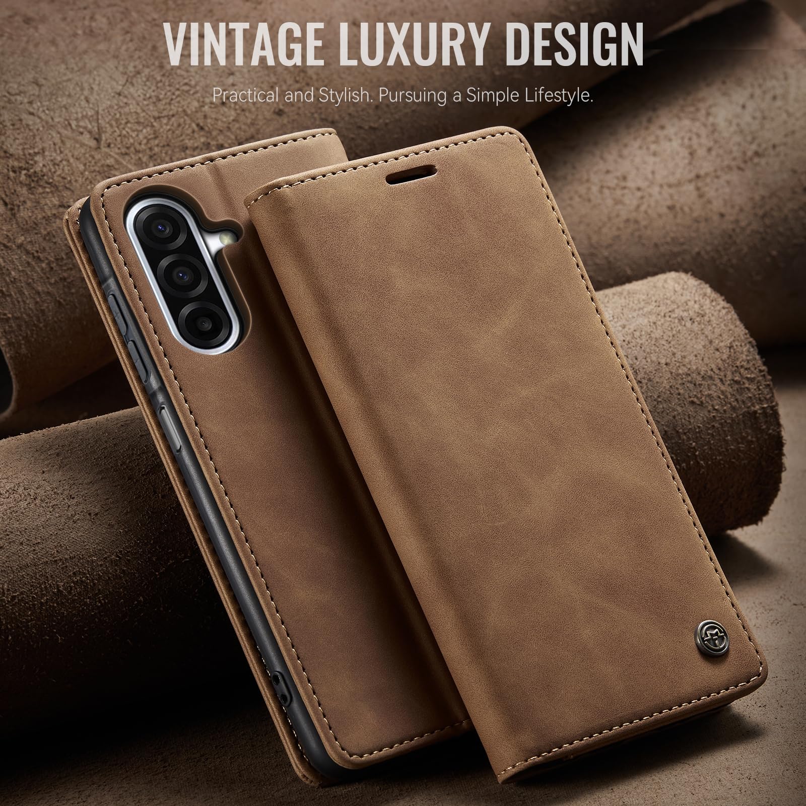 Samokor Cover per Samsung Galaxy A17 5G/4G Pelle Flip Custodia Cavalletto Portafoglio Magnetica Carta Fessura Antiurto per Samsung Galaxy A17,Marrone