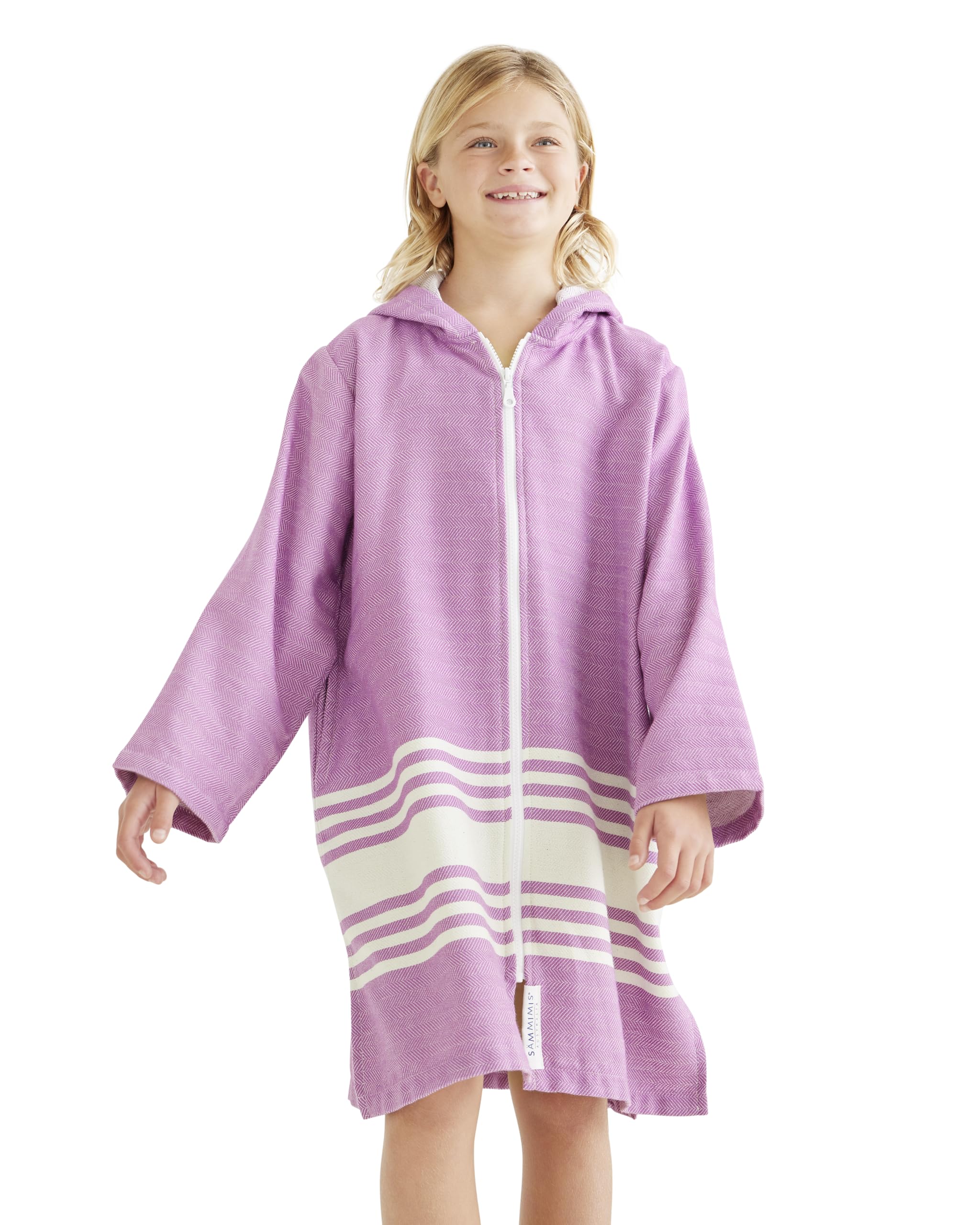 SAMMIMIS TASSOS - Toallas de playa con capucha para niños y niñas, poncho con cremallera, algodón turco, talla S (2-5 años)