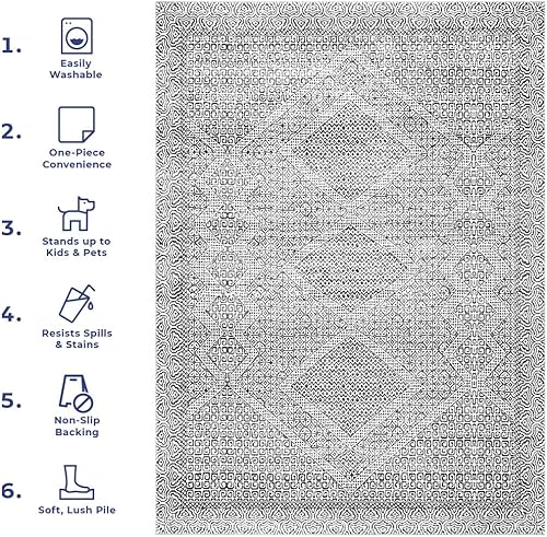 Miniatura 10 de nuLOOM Abstracto Tribal Alfombra decorativa lavable a máquina, 2 x 3 pies, gris, rectangular, 0.1 pulgadas de grosor