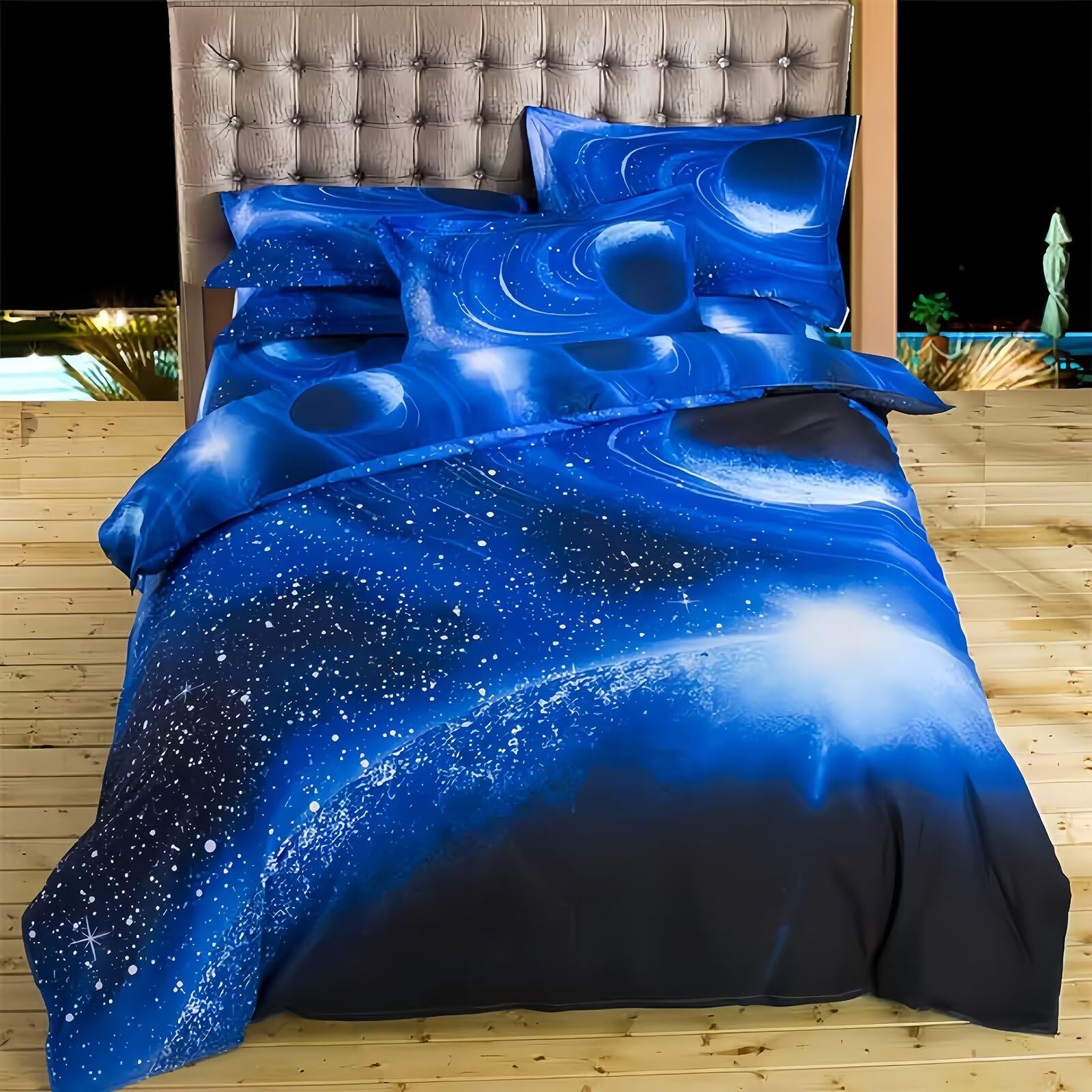 Tabeskly Kids Boy Blue star space Bedding Duvet Cover Set Single, Starry Sky Soft Zipper Childrens Girls Full Bed 3 Piece Quilt Covers and Pillowcases Mildly Cosy Budget Bedclothes 135×200cm
