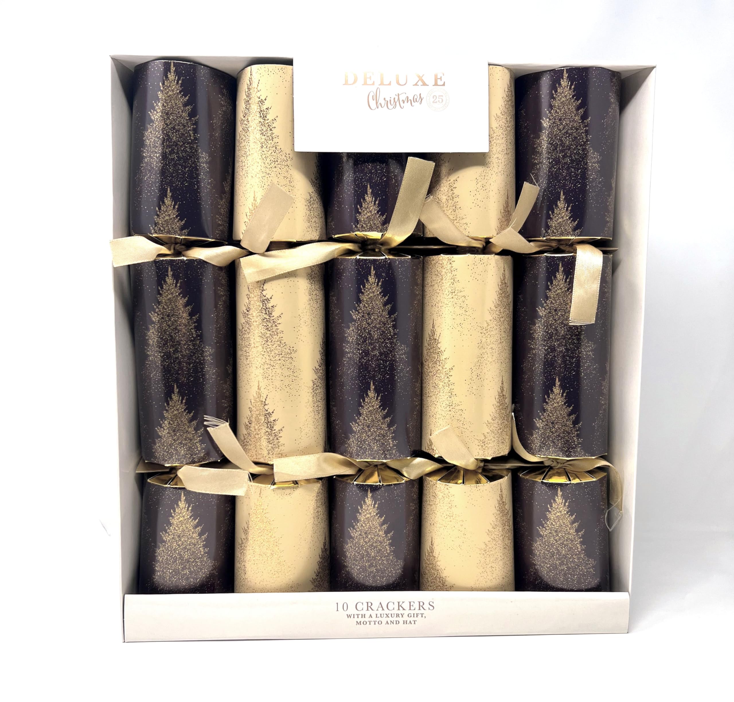 Classic Christmas Party Crackers for loved ones | Birthday Party Crackers | Luxury Christmas gold & Brown tree Party Crackers,Xmas crackers | Multicolour (DELUXE Gold/Brown/TREE)