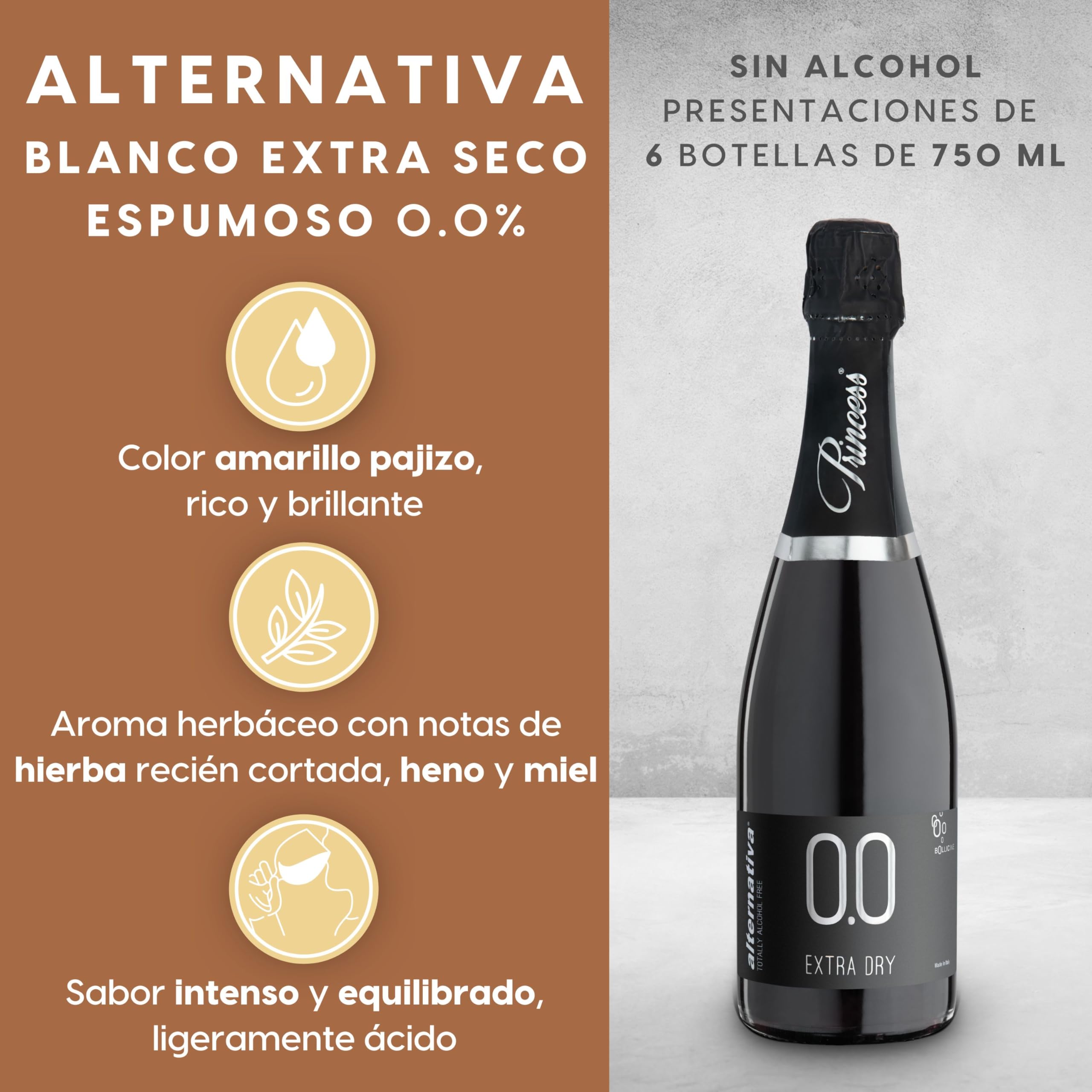 ALTERNATIVA Blanco Extra Seco Espumoso Sin Alcohol 0.0% 6 Botellas de 750ml