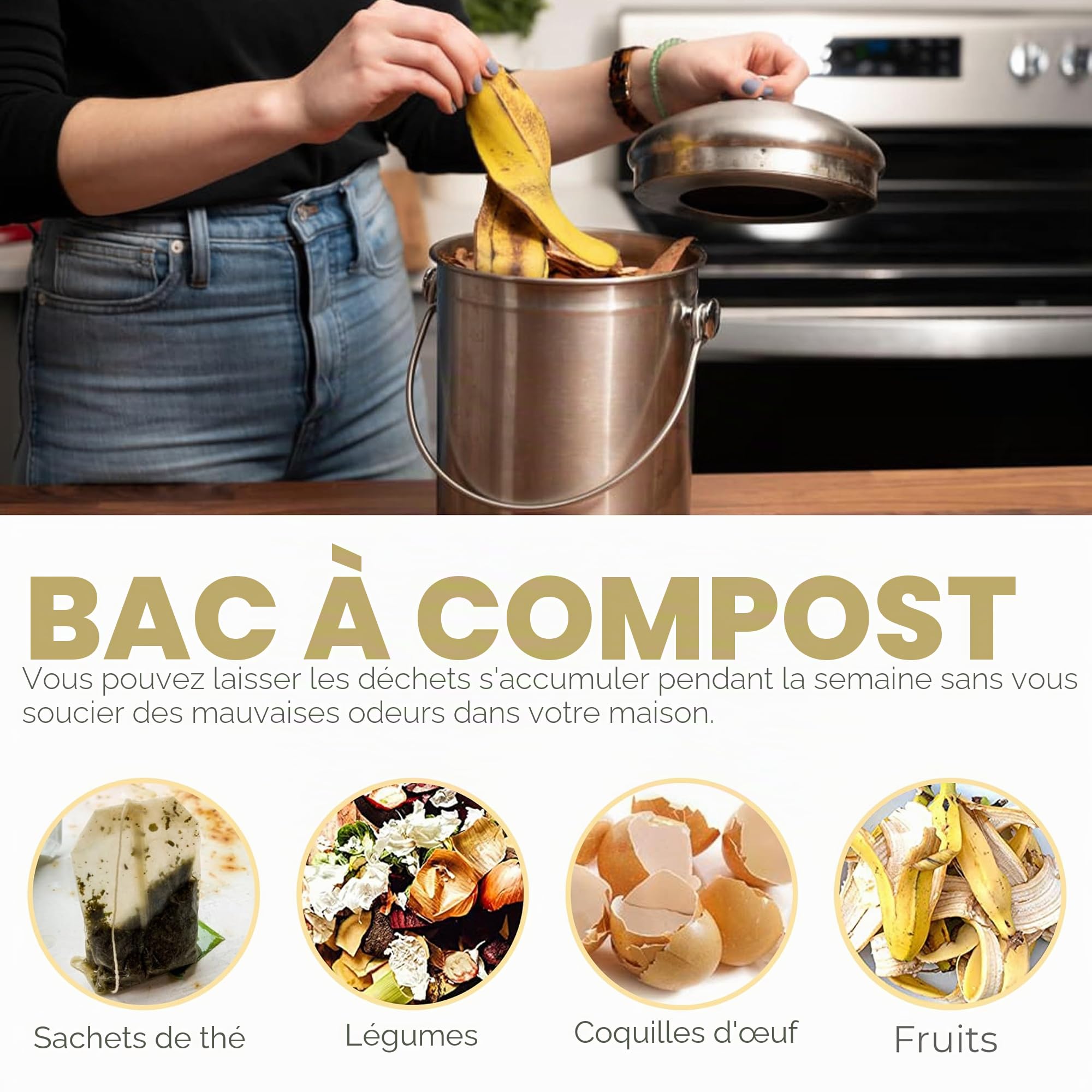Epica Poubelle à Compost en Acier Inoxydable 3,8 l