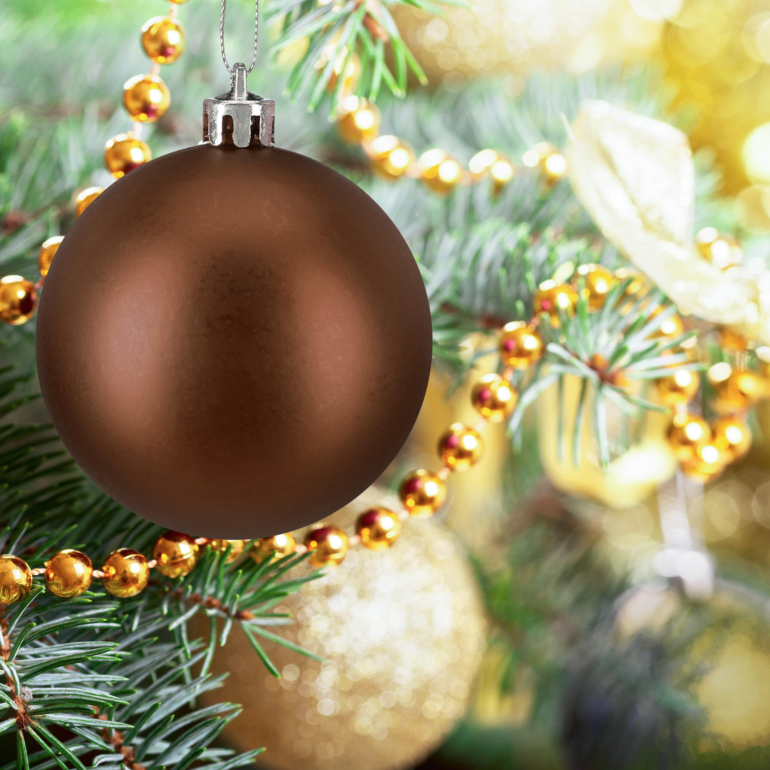 Relaxdays Palline di Natale, Set 100 Palle Albero, Addobbi Natalizi, ∅ 6 cm, in Plastica Opaca, Lucida, Glitter, Marrone