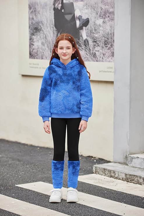 Arshiner Meisjes Kledingsets Winter Kinderen Hoodie met Leggings Set Warm Gezellig Gewatteerde Kleding Twee-Delige Outfits voor Meisjes 5-14 Jaar