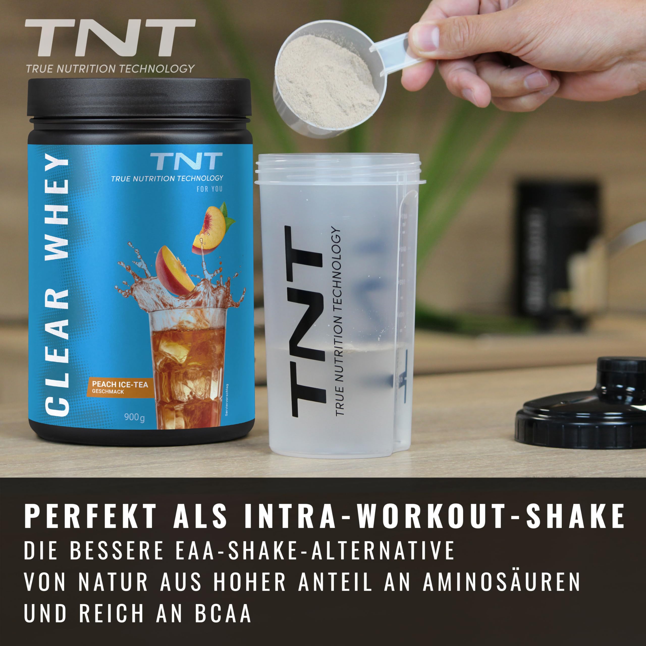 TNT Clear Whey Protein Isolate - 900g - Pfirsich Eistee | High Protein Drink - Erfrischend fruchtiger Drink - Über 80% Eiweiß - Leichter Shake - Ohne Zuckerzusatz