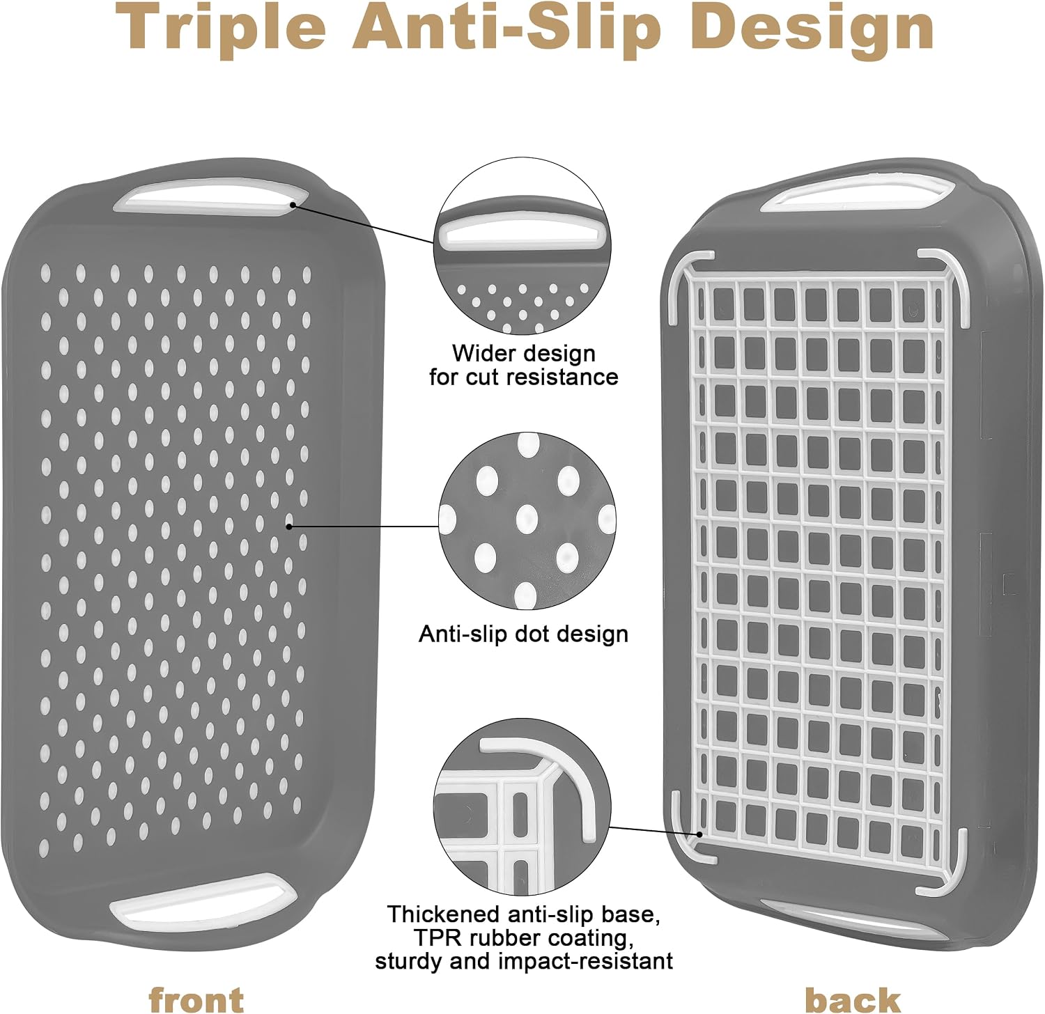 Non Slip Lap Trays with Handles, Set of 2 Food Trays for Eating on Couch, Dishwasher Safe Rectangular Serving Trays for Dinner, Breakfast & Snacks (Gray)