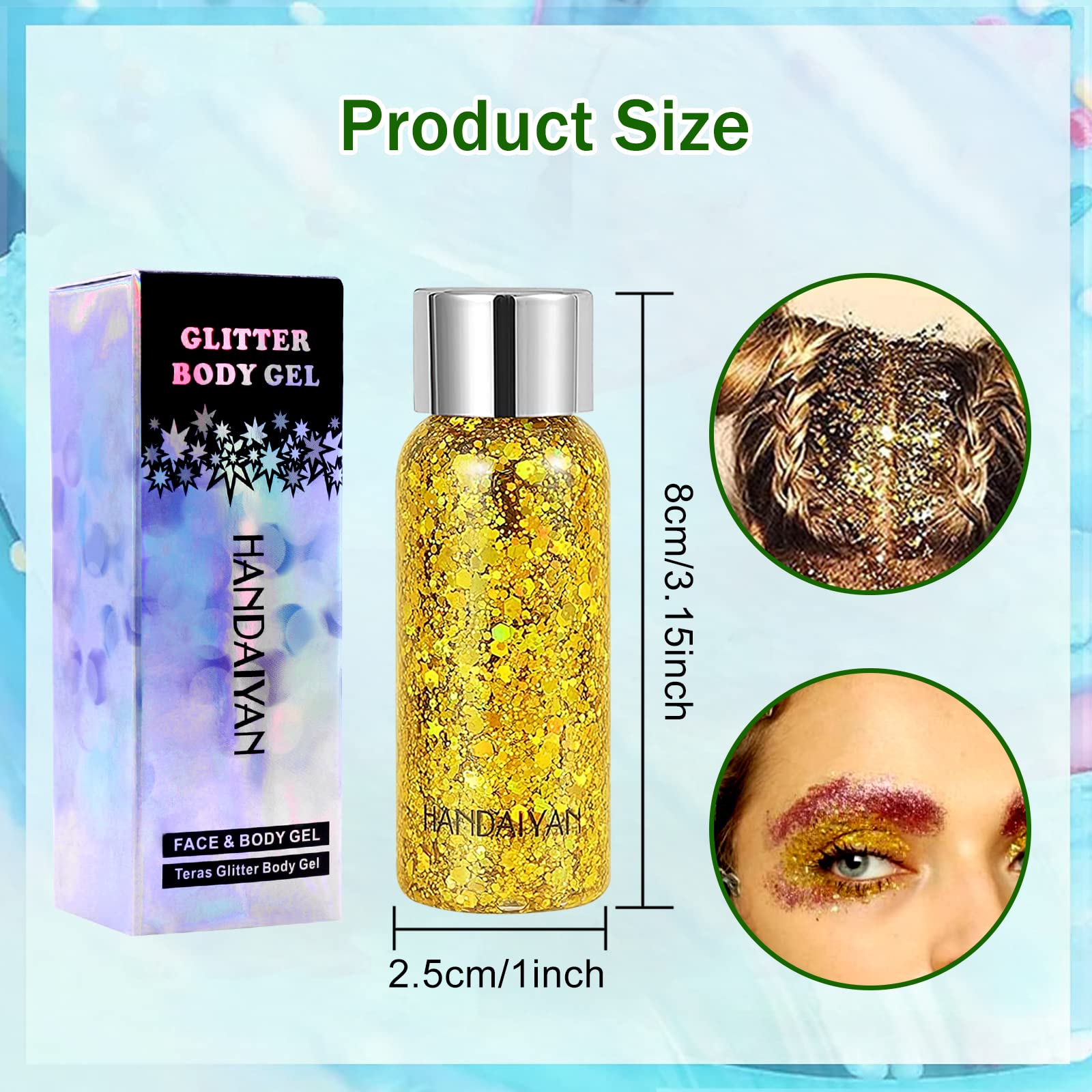 Body Glitter Gel Kit – 3 Farben Holografisches Glitzergel Für Gesicht, Körper & Nägel, Wasserfest