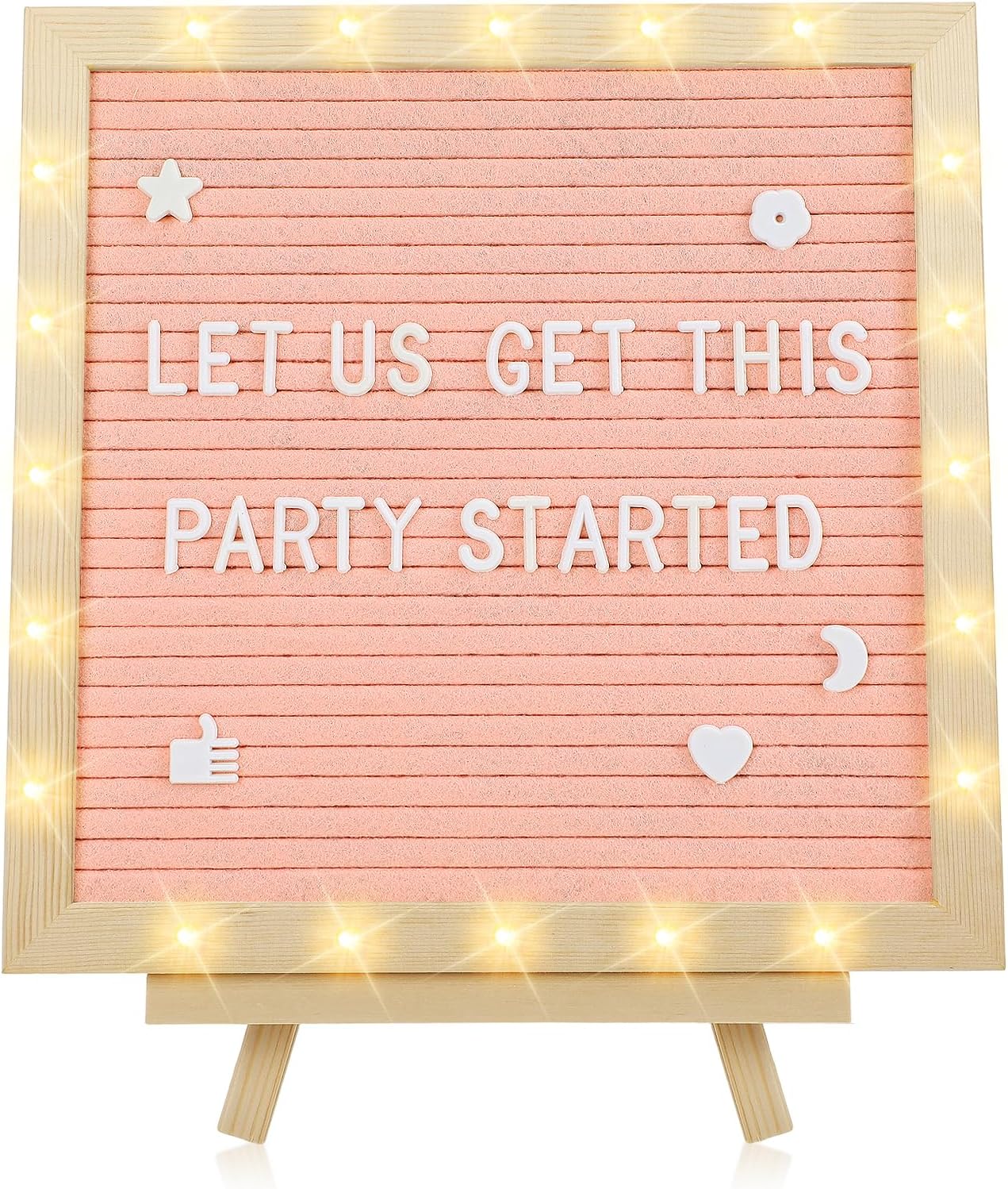 Felt Letter Board with LED Lights - 10" × 10" Custom Pregnancy & Baby Announcement with Frame Letters, Easter Wedding Party Decorations, Pink
