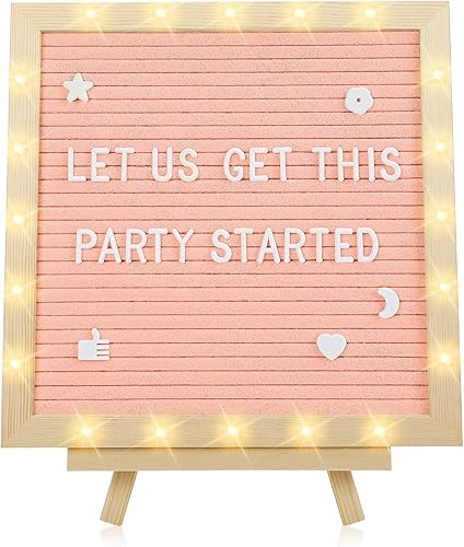 Miniatura 26 de Tablero de letras iluminado con luces LED, tablero de mensajes intercambiable de fieltro de 10 x 10 pulgadas con marco romántico, letras precortadas