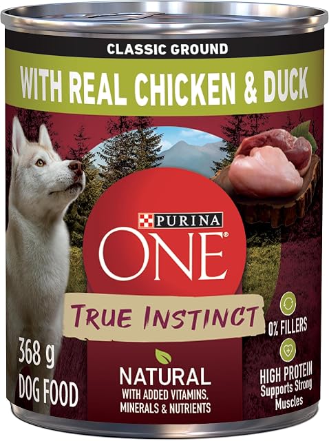 Purina ONE Classic Ground True Instinct Nourriture pour chien humide, Poulet & Canard - 368 g Can (12 Boîte)