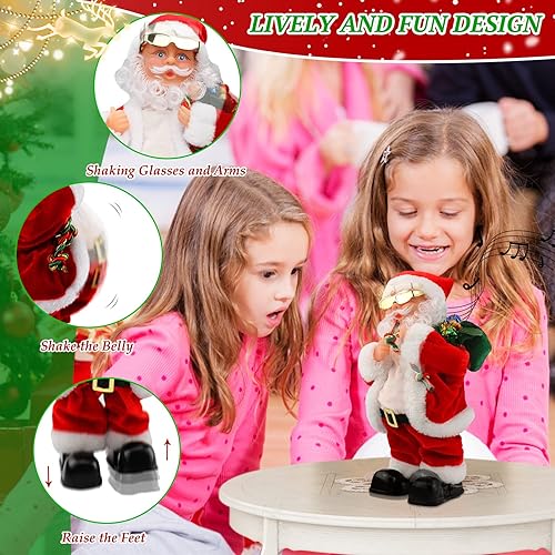 Miniatura 2 de Juguete eléctrico de Papá Noel con vientre y pies temblorosos, muñeca musical de Navidad que canta y baila, regalo de Navidad