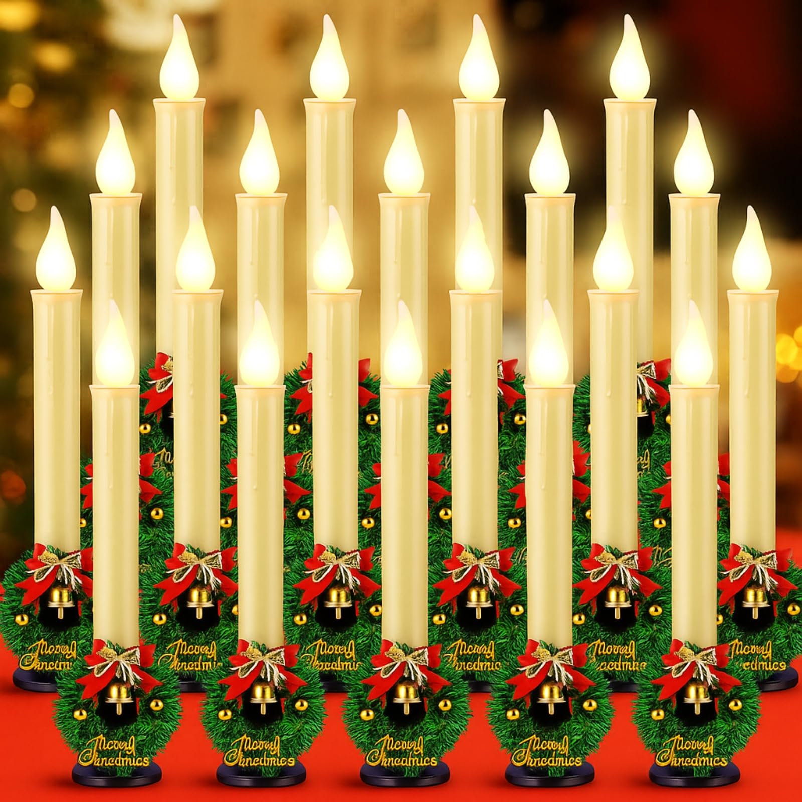 Velas de Navidad para ventana a pilas con portavelas y luces LED sin llama 8