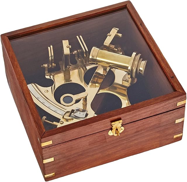 Nagina International Handtooled Handcrafted Brass German Sextant W/Hardwood Box