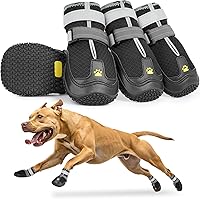 LUCKYPAW Dog Boots Size 6 for Medium Large Dogs - Breathable No-Slip Paw Protectors for Hot Pavement, Snow, Hiking & Hardwood Floors - Black