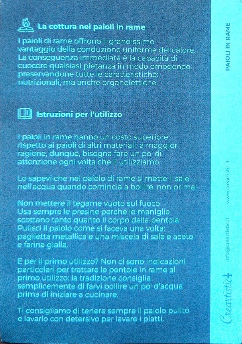 Paiolo da polenta in rame con manico ottone diam. 23 cm