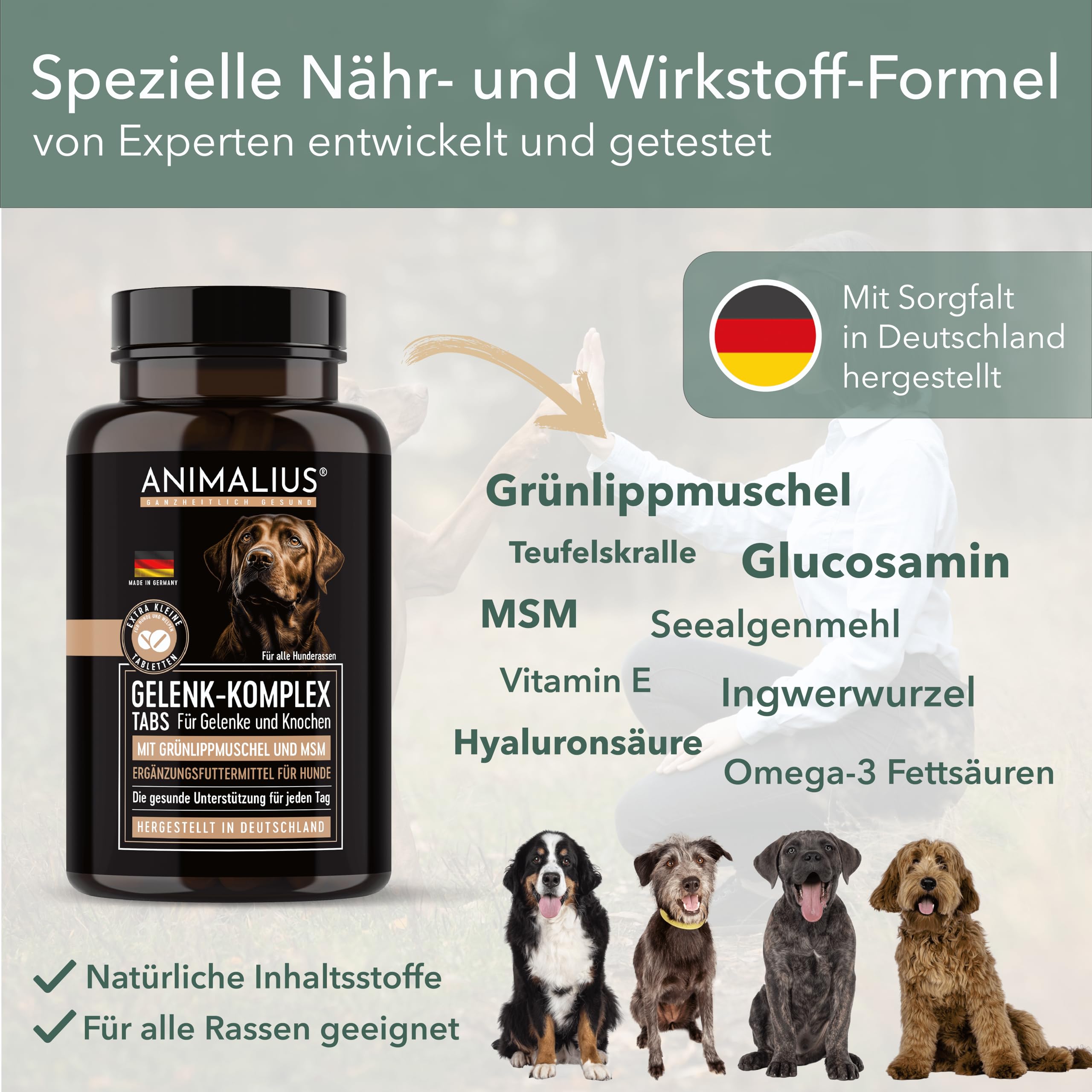 Lot de 120 comprimés articulaires pour chiens extra petits [pour toutes les races de chiens] – Avec moule à orles verts, MSM et griffe du diable – Comprimés pour chiens testés pour les os