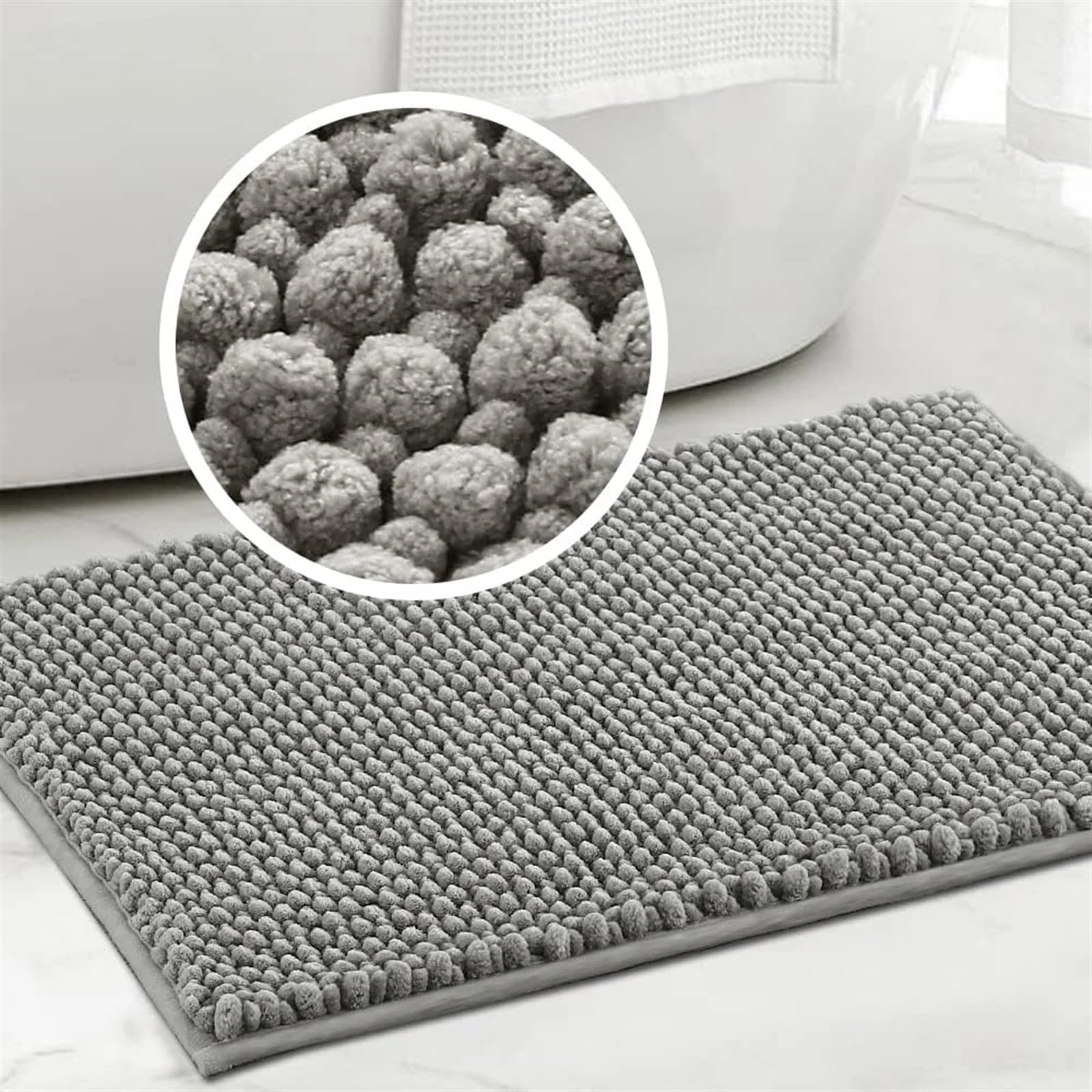 Alfombra de baño de microfibra súper afelpada antideslizante, suave, absorbente de agua, lavable a máquina, de secado rápido (blanco, 40 cm x 60 cm)