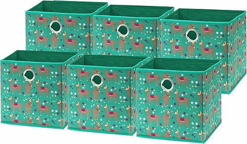 Miniatura 10 de Simple Houseware Paquete de 6 cubos de tela de impresión con asa, color azul