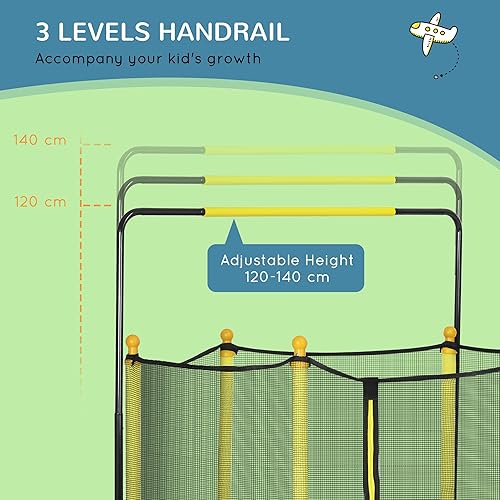 Miniatura 3 de Qaba Trampolín infantil de 4.6 pies con aro de baloncesto, barra horizontal, trampolín interior de 55 pulgadas con red, trampolín pequeño sin