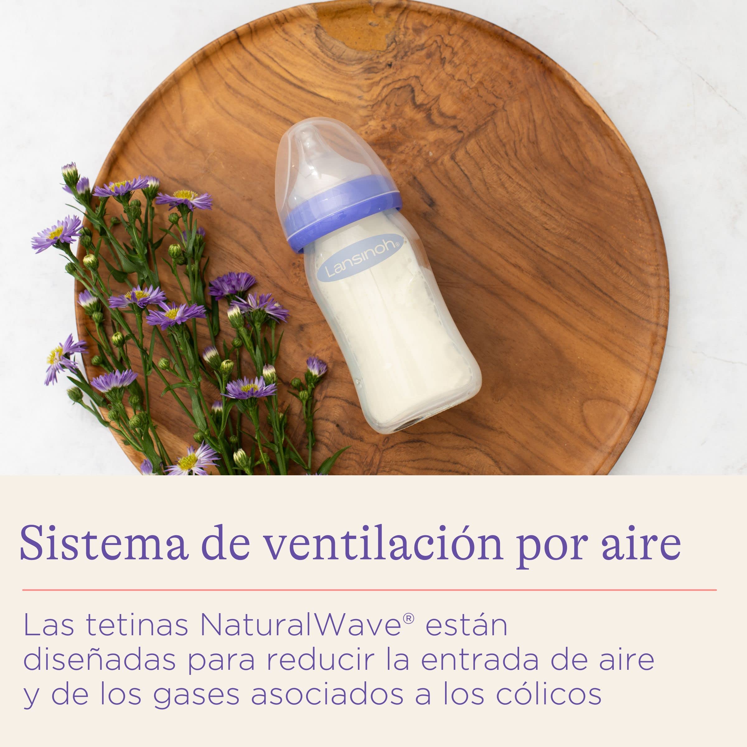 Biberón de Cristal para Leche Materna con tetina simuladora del pezón de flujo lento, 160 ml / 1 ud