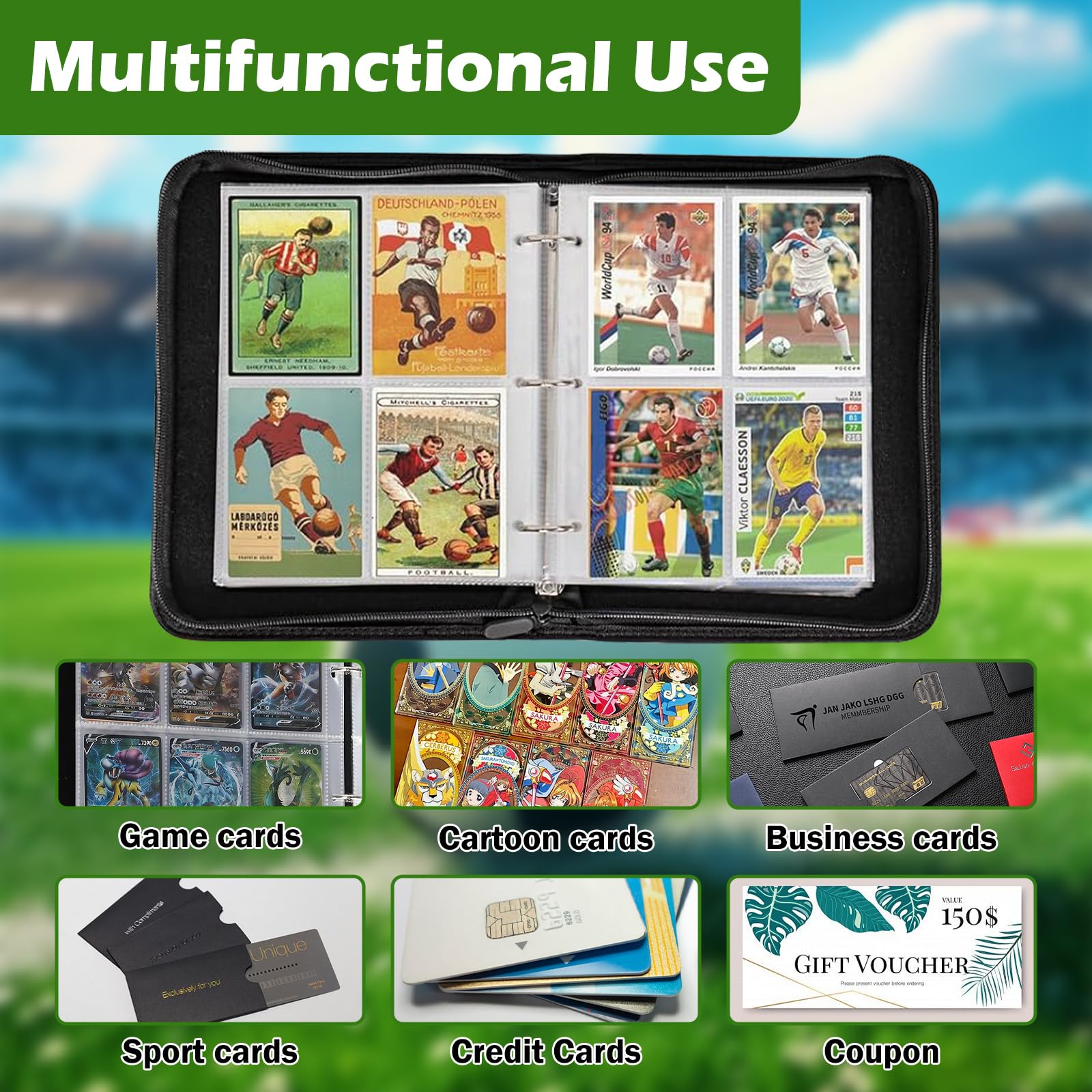 Football Card Binder 4-Pocket,Waterproof PU Trading Cards with 50 Pages 400 Pockets - Image 4