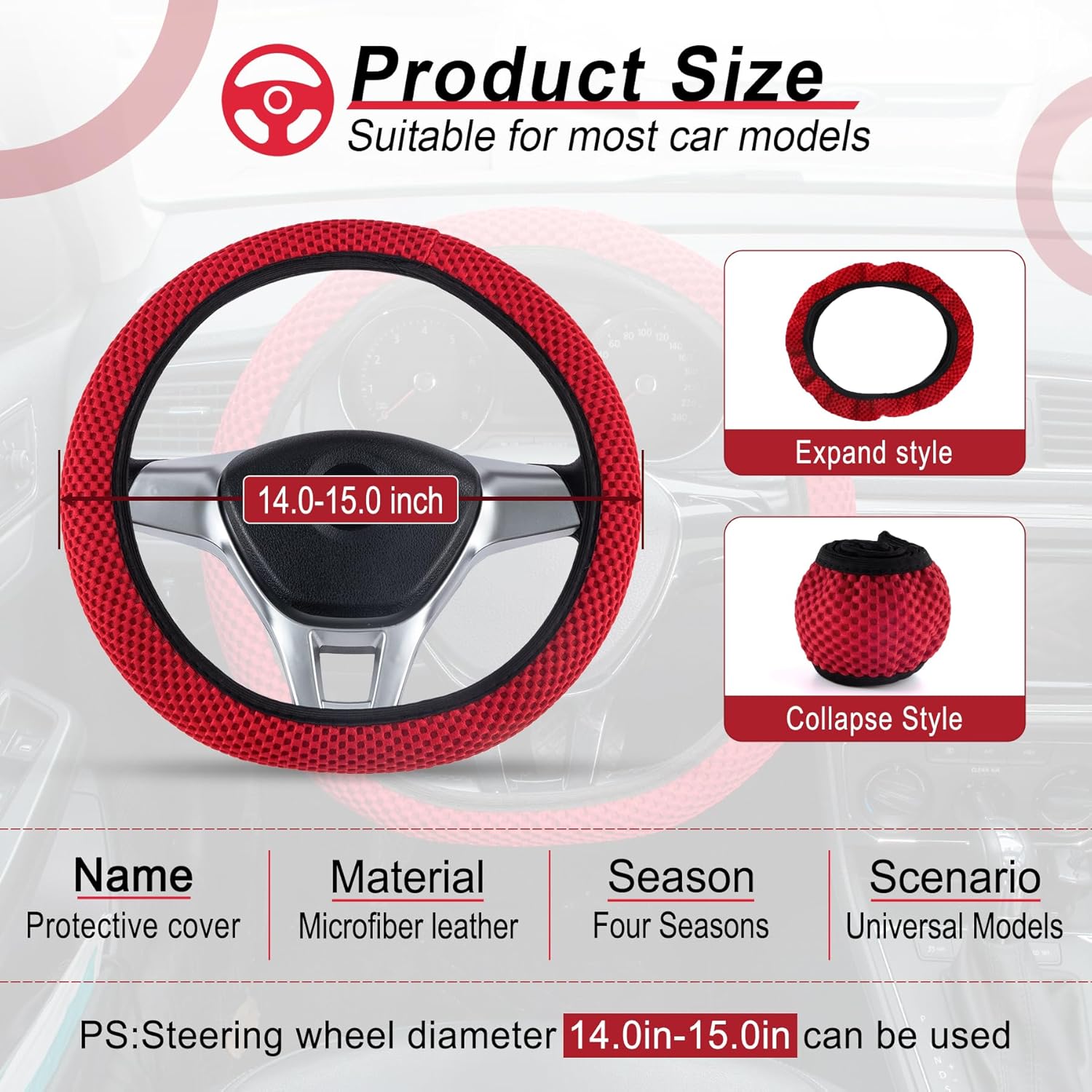 Alpmosn Elastic Stretch Steering Wheel Cover, Universal Interior Accessories Steering Wheel Cover for Women & Men, Breathable Microfiber Ice Silk, Anti-Slip, Odorless, Easy Carry(Red) - Image 2