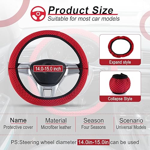 Miniatura 2 de Alpmosn Funda elástica universal para volante, accesorios interiores para volante para mujeres y hombres, microfibra transpirable de seda de hielo,