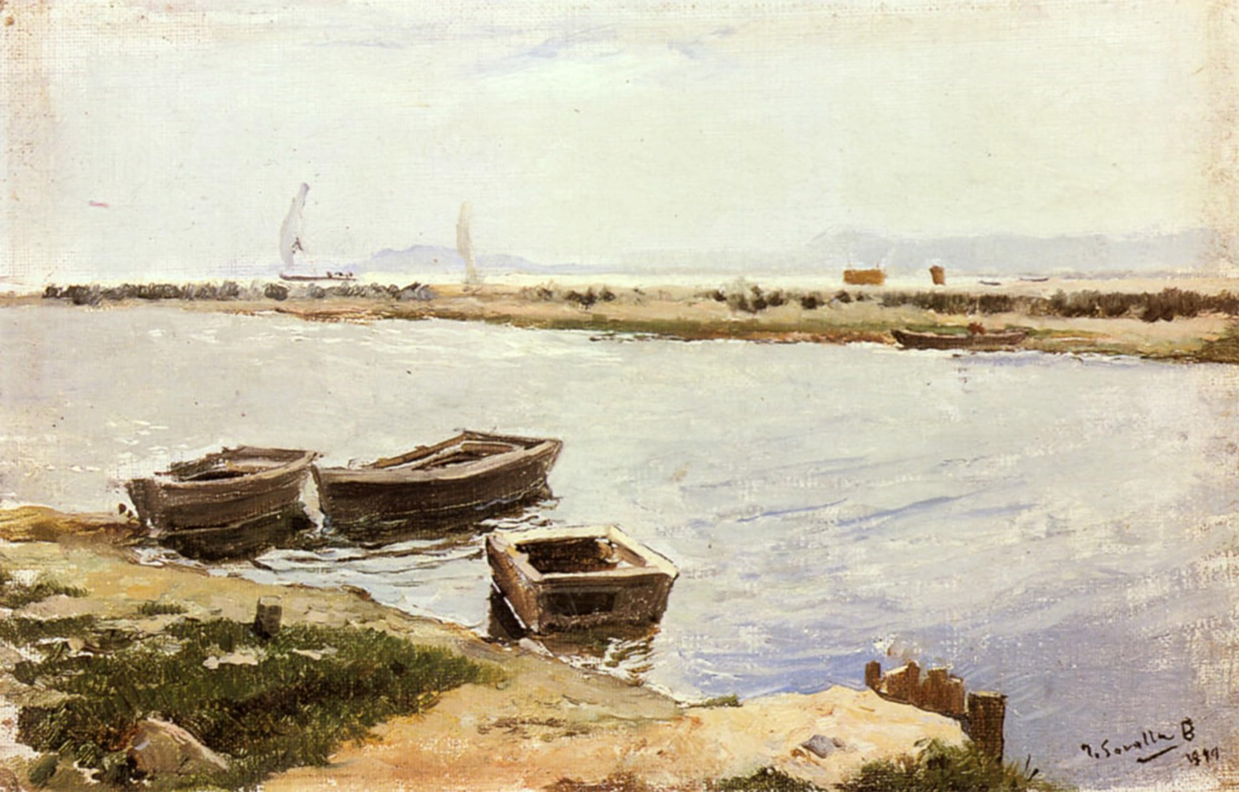 ARTXLXXBN Famous Painting Canvas Artwork Graffiti Print Three Boats by a Shore by Joaquin Sorolla Y Bastida Portrait Canvas Image for Home Decor 60x90cm