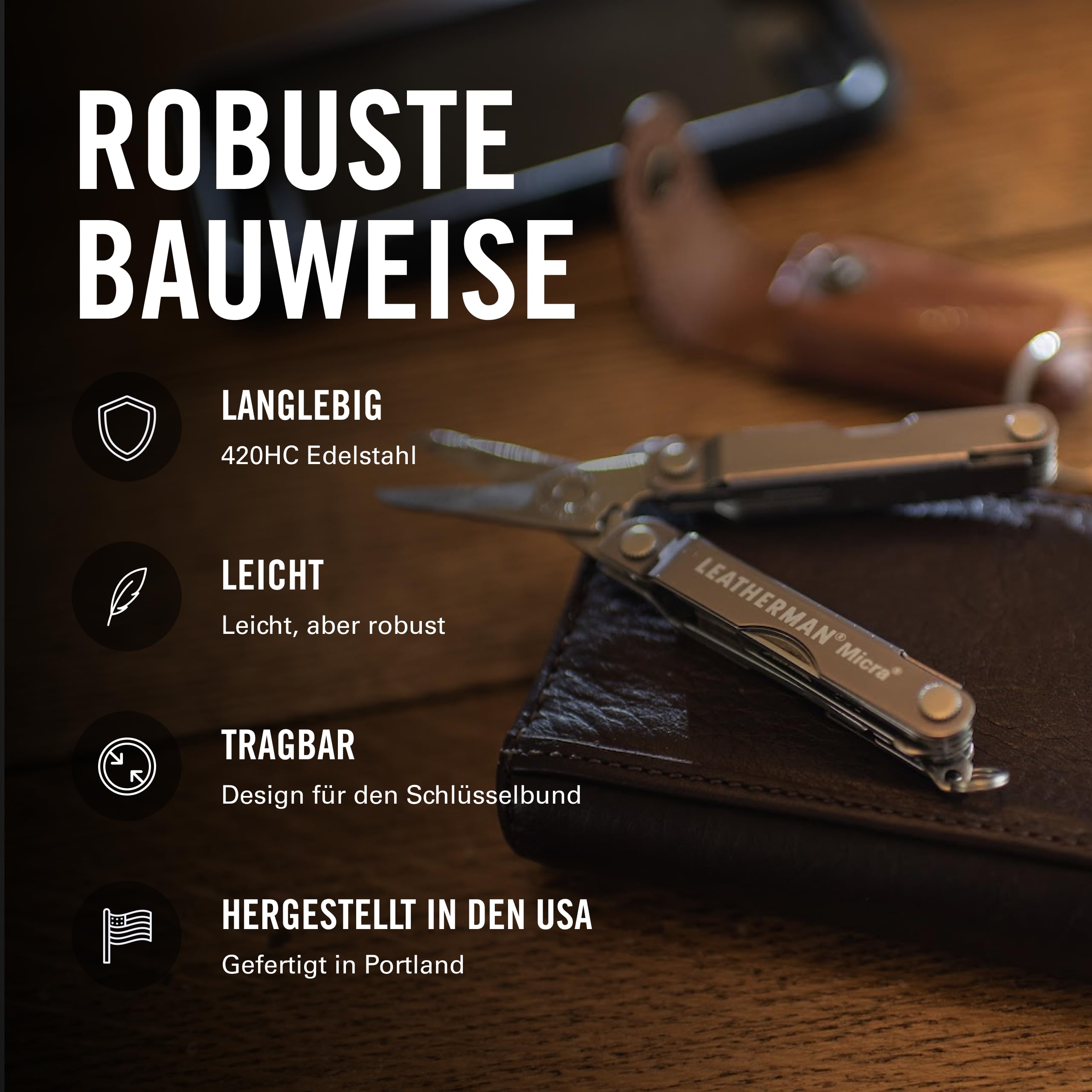 Leatherman Micra - Edelstahl-Schlüsselanhänger Multi-Tool mit Federschere und 9 Werkzeugen - Edelstahl