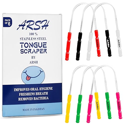 Arsh - Raspador de lengua para adultos y niños, limpiador de lengua de acero inoxidable para cuidado bucal e higiene, limpiador de lengua para