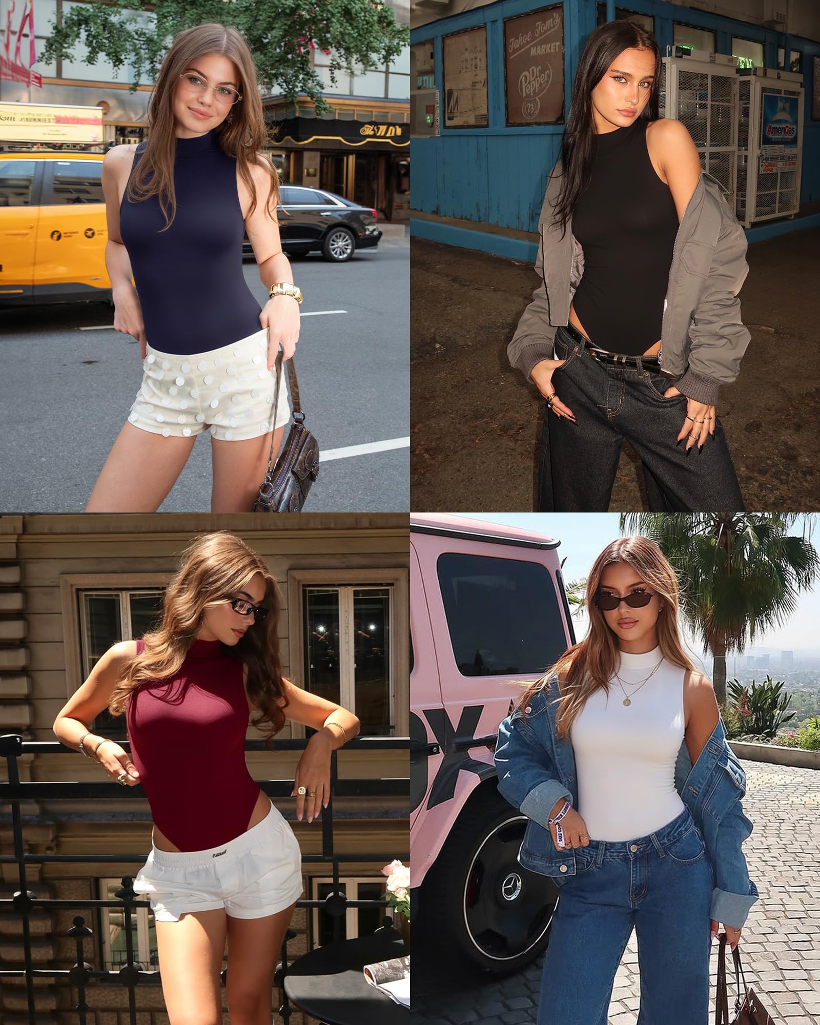 ALGALAROUND Body pour femme sans manches, col montant, manches courtes, débardeurs, t-shirt à manches courtes, col roulé, basique, sexy, combinaison pour femme, tenue d'été
