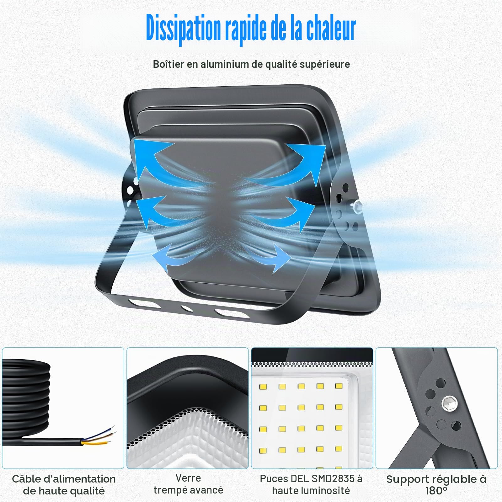 2 Pièces Projecteur LED Extérieur 200W, 6500K Blanc Froid Projecteur LED, 20000LM Super Lumineux Éclairage Mural, Spot LED pour Terrasses, Parking, Hôtel, Garage,Jardin, Allée