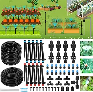 Vatony 177FT Drip Irrigation Kit 2025 - Quick-Connect Micro System, 46FT 1/2" Tubing, Locking Emitters, Adjustable Sprayers for Gardens, Lawns, Raised Beds