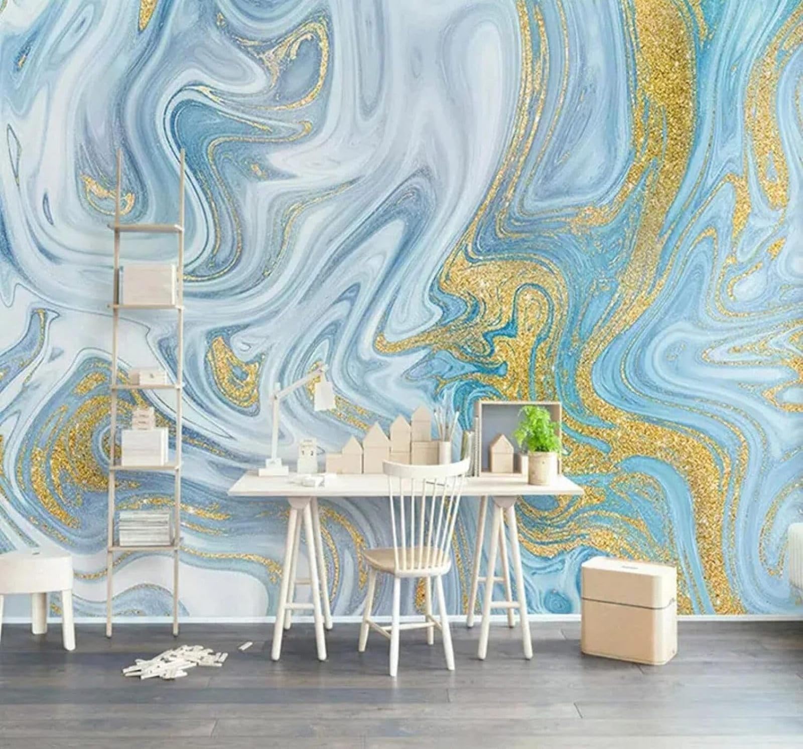 XLMING Relief Luxury Blue Texture Marble Effect 3D Wallpaper Luxury Home Dining Decor Paste Sofa Living Room The Wall for Bedroom Mural-300cm×210cm