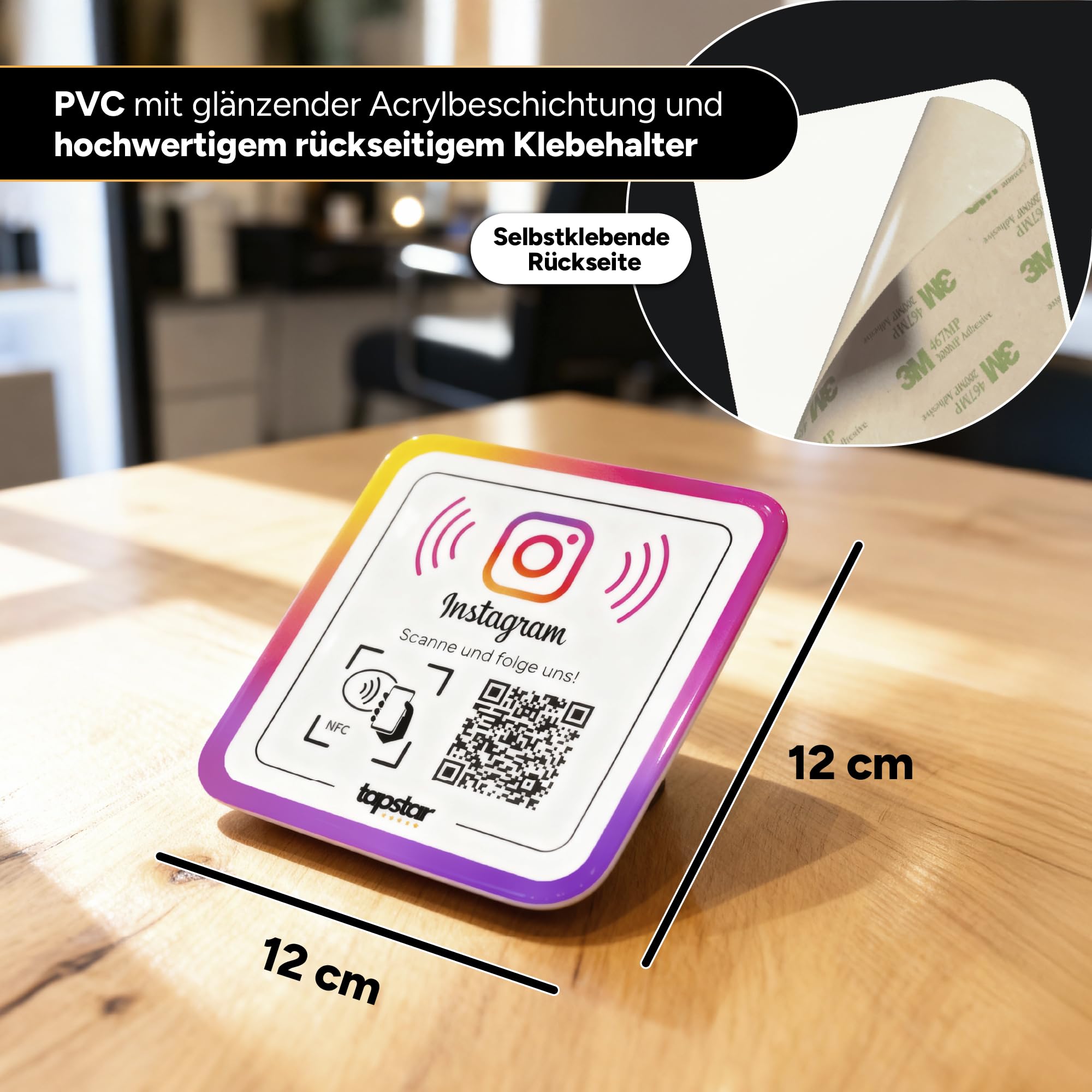 Tapstar Instagram Aufsteller mit NFC & QR-Code – Acryl Bewertungsaufsteller für Follower – Kompatibel mit iPhone & Android