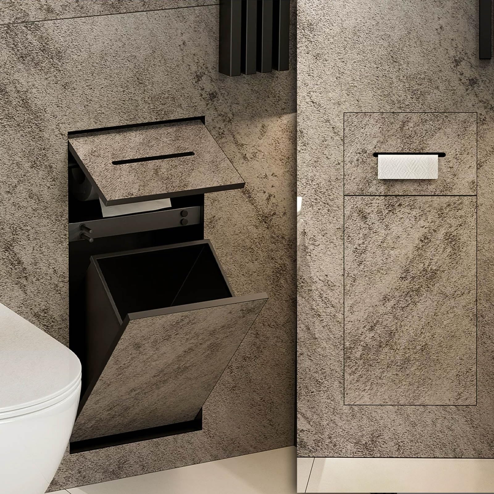 Recessed Tileable Toilet Paper Niche with Trash Can, In Wall Shower Niche Cabinet, 304 Stainless Steel Tissue Paper Dispenser Invisible