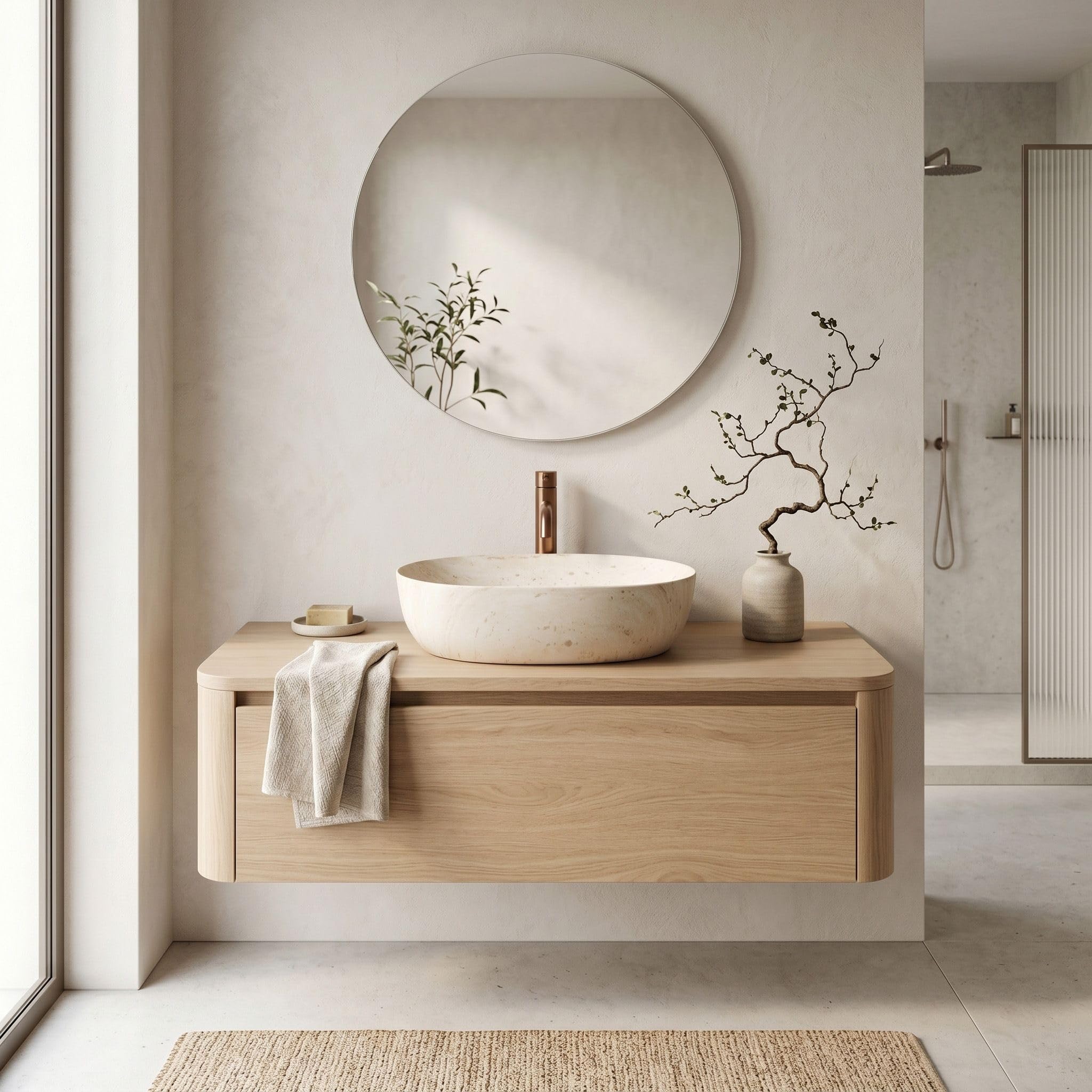 Rea - Lavabo sobre encimera Amelia 48 Travertine Classic - Cerámica - Piedra De Imitación - 48x34,5x13,5 cm
